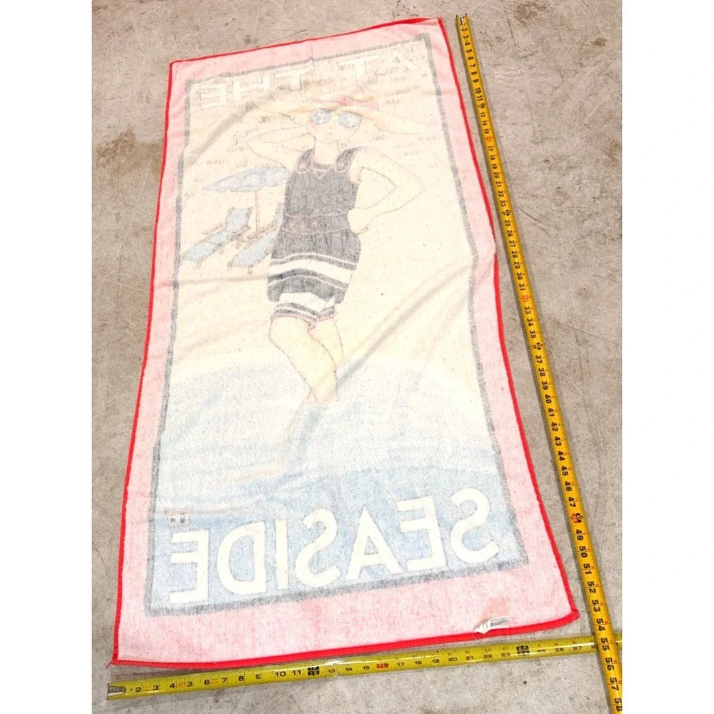 Vintage Mary Engelbreit At The Seaside Beach Towel 100% Cotton Red 54x27 Summer